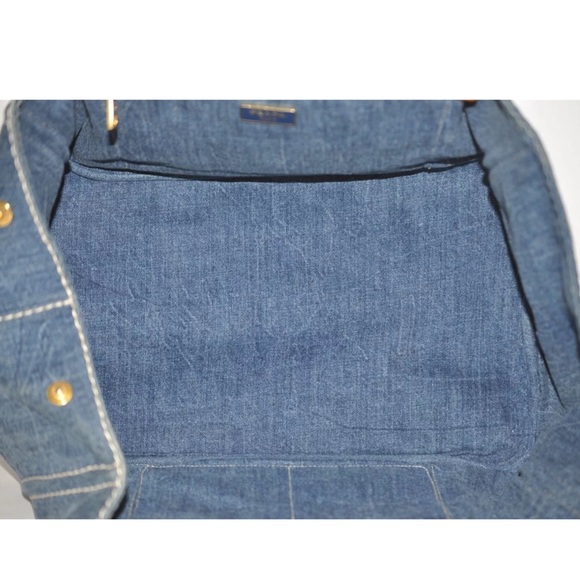 Authentic PRADA Canapa Large Canvas Tote Hand Bag Denim Blue - Picture 10 of 13